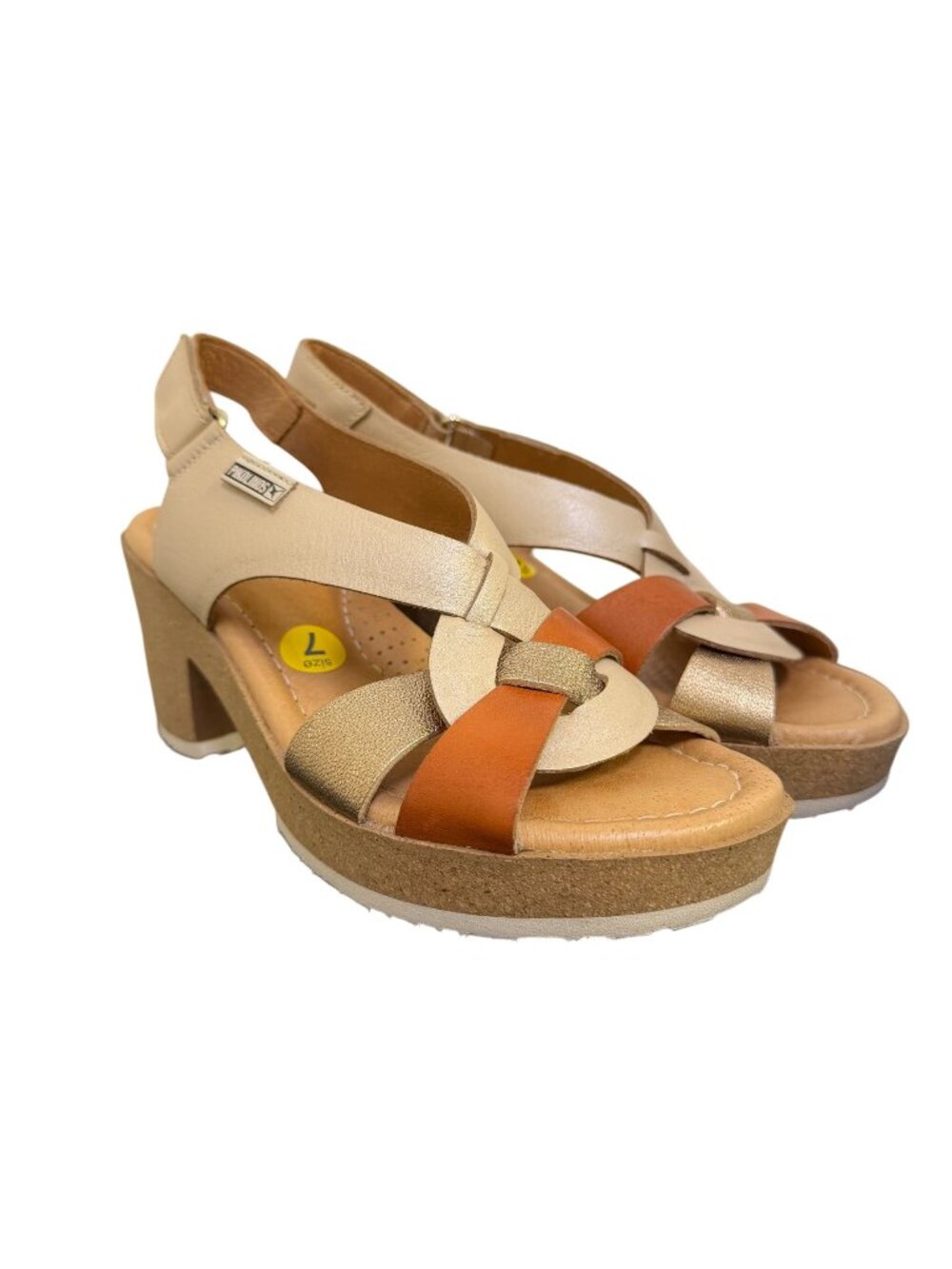 Pikolinos Leather Slingback Sandals With Cork Platform & Multicolor Straps Size